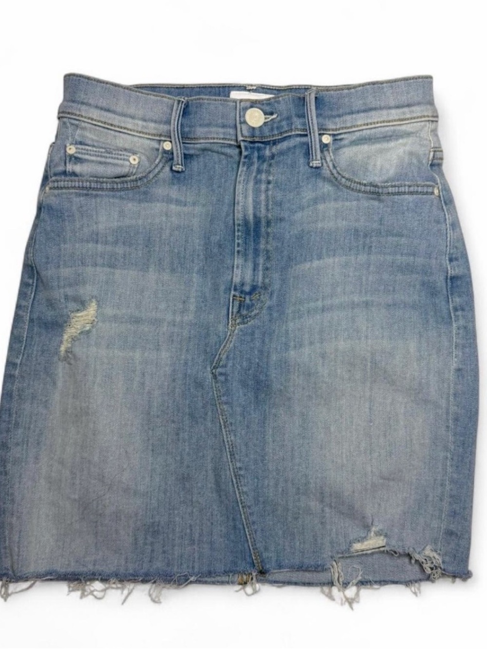 MOTHER light blue denim skirt with distressing
